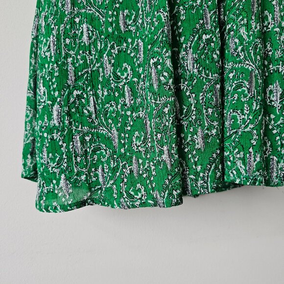 New BA&SH Clem Metallic Paisley Vert Green Short Sleeve V-Neck Dress 6 - Picture 6 of 8